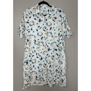 RACHEL ZOE Printed 100% Linen Button Down Shirt Dress Size Large XL RESORT VACAY